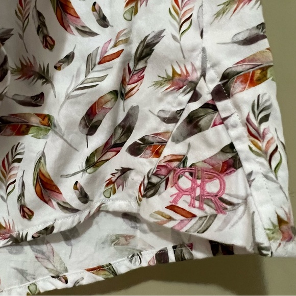 Double R Brand Women's Medium Feather Pleated Sleeve Ruffle Top. Back Button Up - Picture 7 of 11